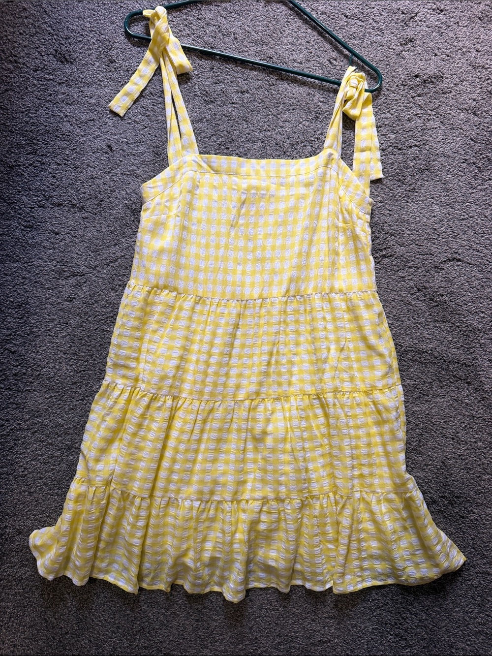 Yellow Gingham Tie-Shoulder Kids Dress